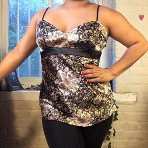 Pattered Black Silk Cami Tank